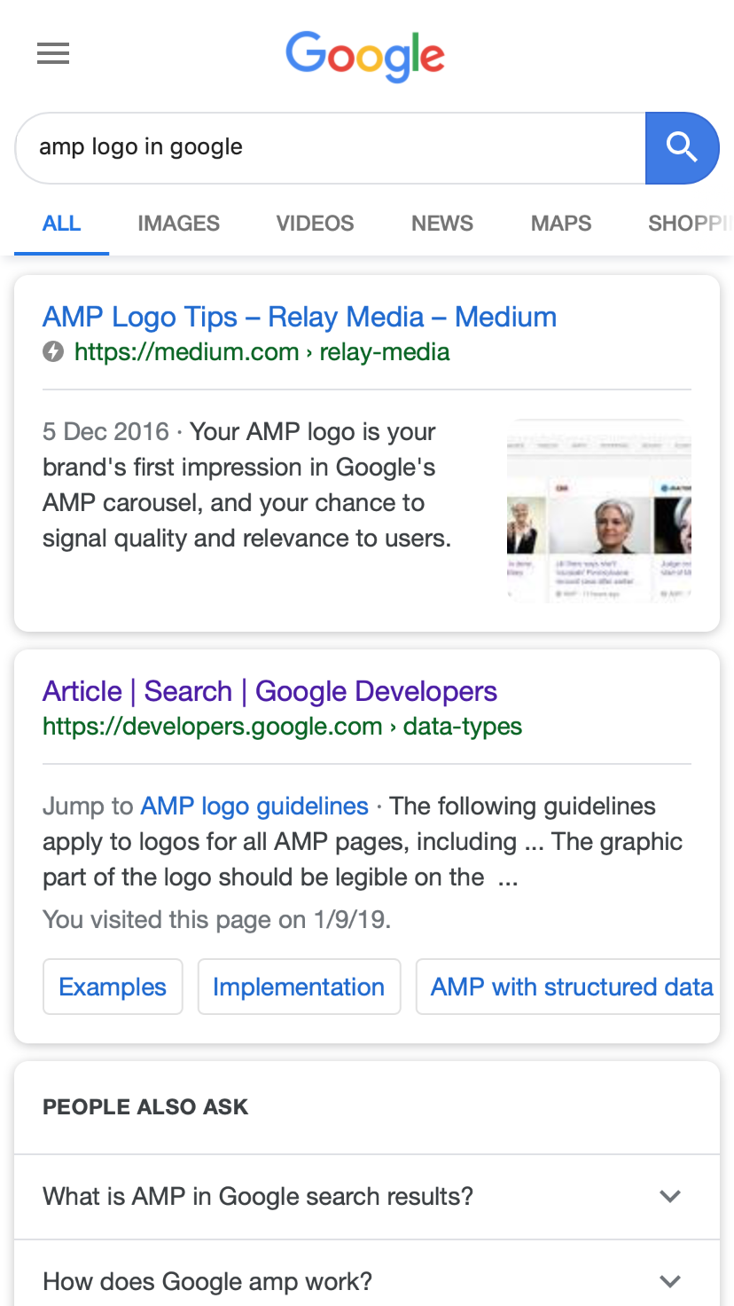 Nice Google search results on Mobile with the AMP indication