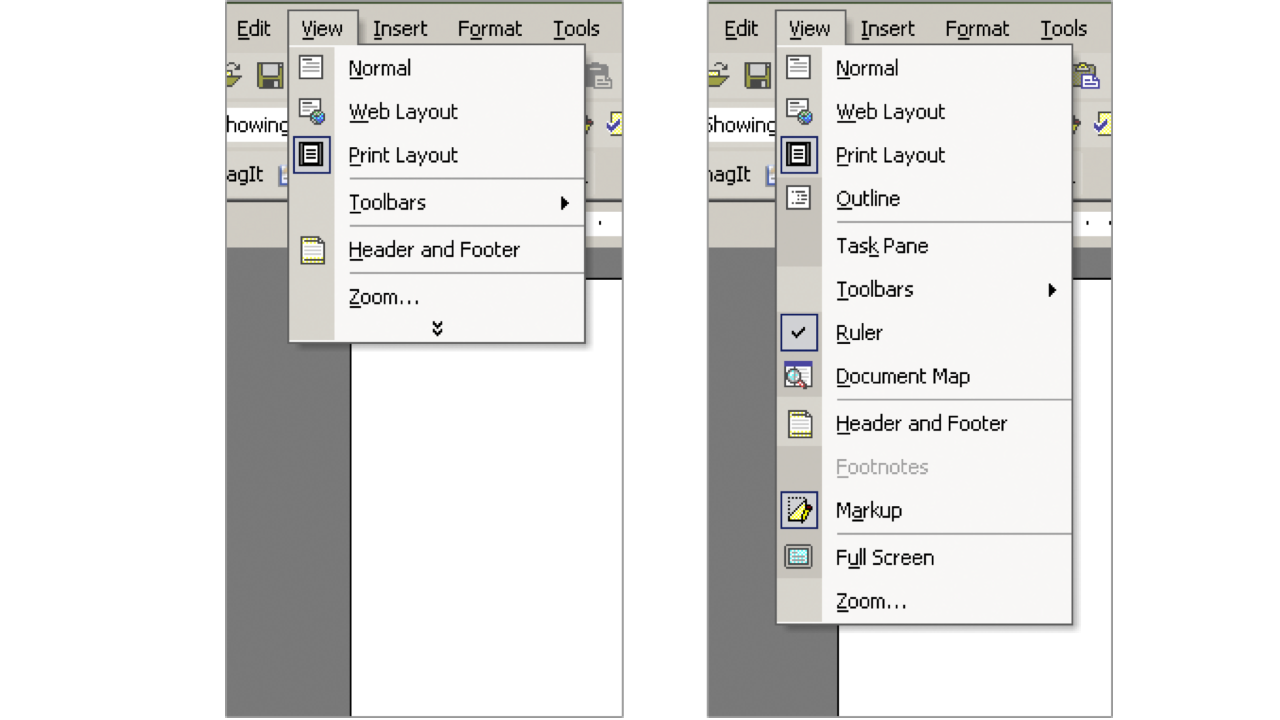 Menus in Office 2003