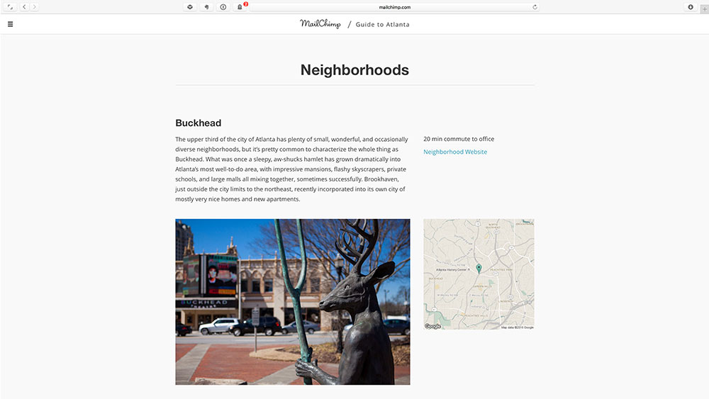 Neighborhoods-page on Mailchimp